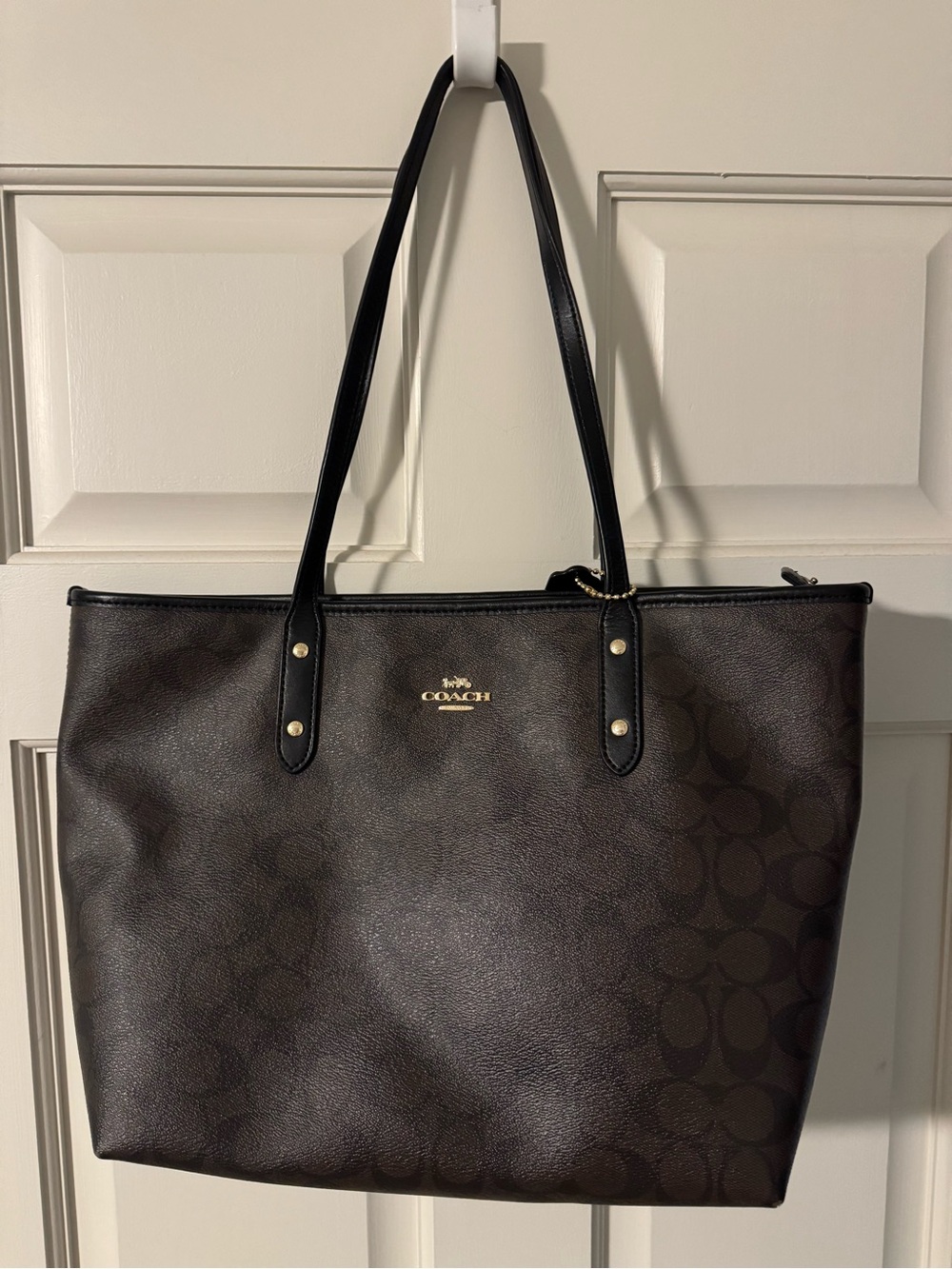 Coach Dark Brown Signature Tote with Black Straps